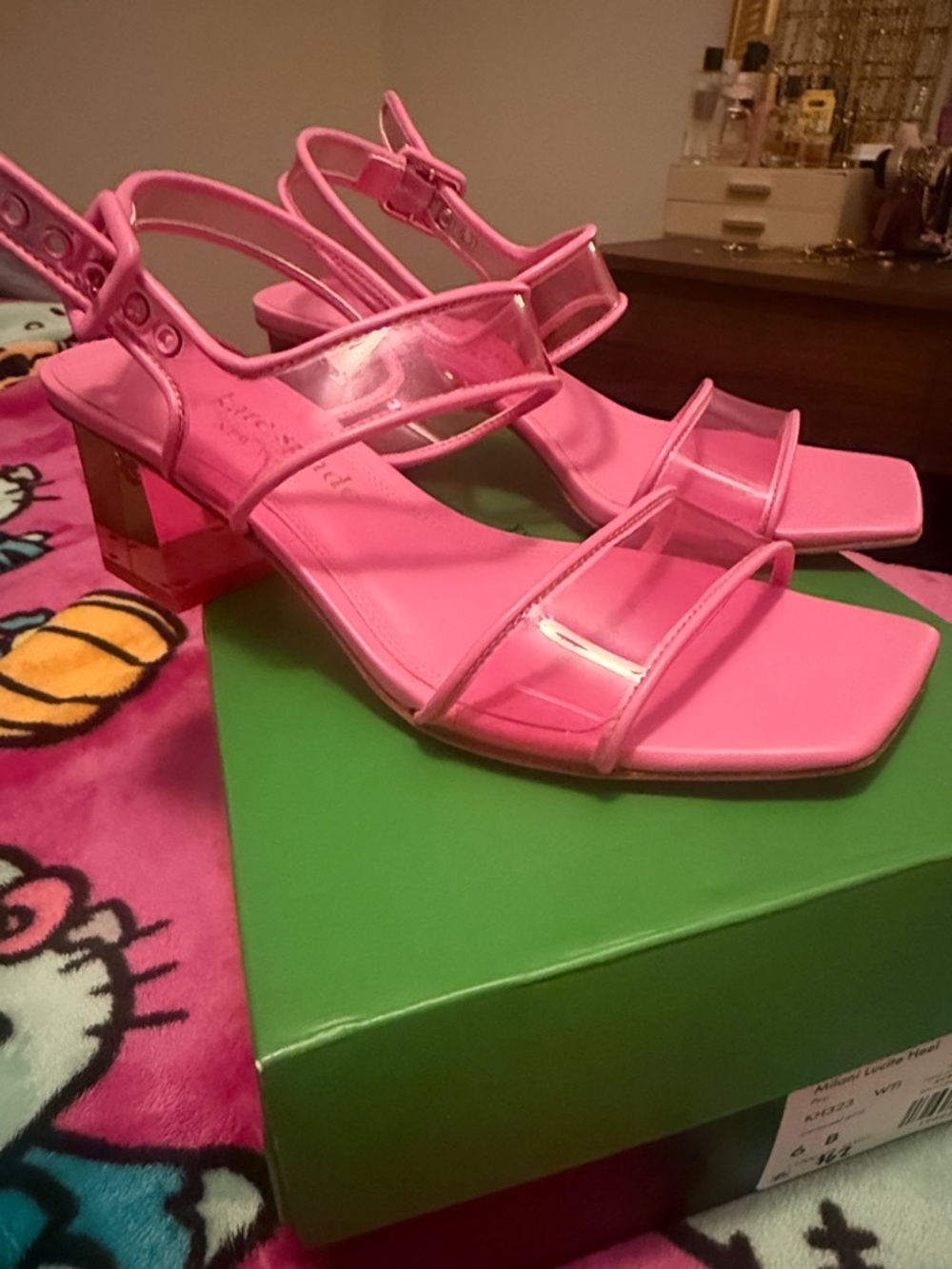 kate spade Milani lucite Pink Transparent Strap Block Heel Sandals